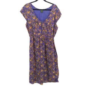 Eddie Bauer Dress Womens 18 Tall Purple Floral Feminine Romantic Midi Casual